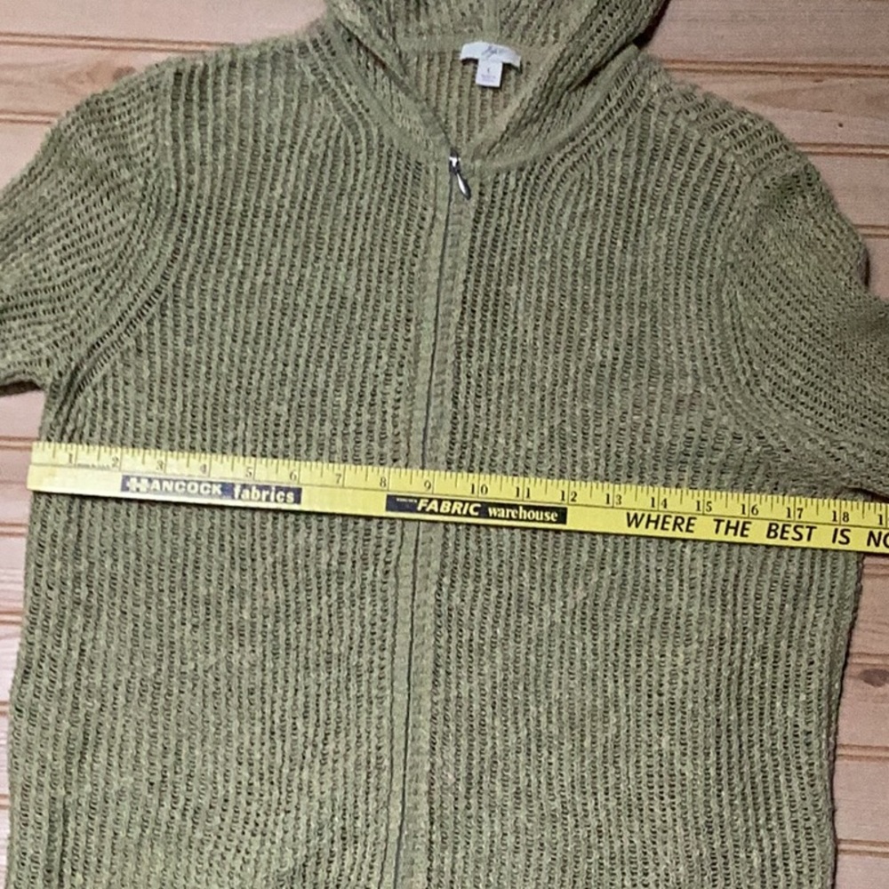 JJill Green Linen Cotton Blend Open Weave Chartreuse Pea Green‎ Hooded Sweater - Picture 2 of 9
